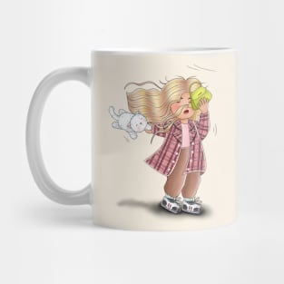 Little Girl And Cat Overwhelmed By Strong Wind Mug